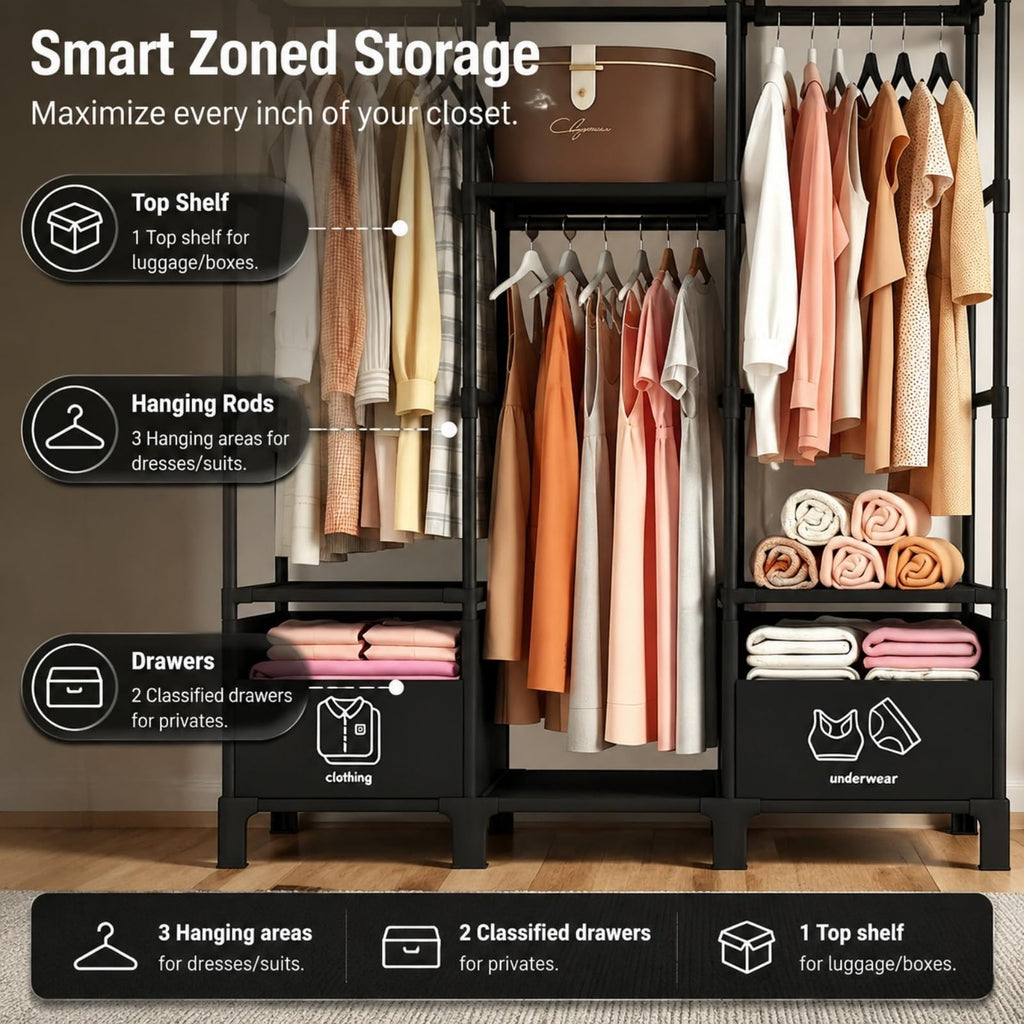 Portable Closet, Large Capacity Wardrobe Closet, Easy Assembly