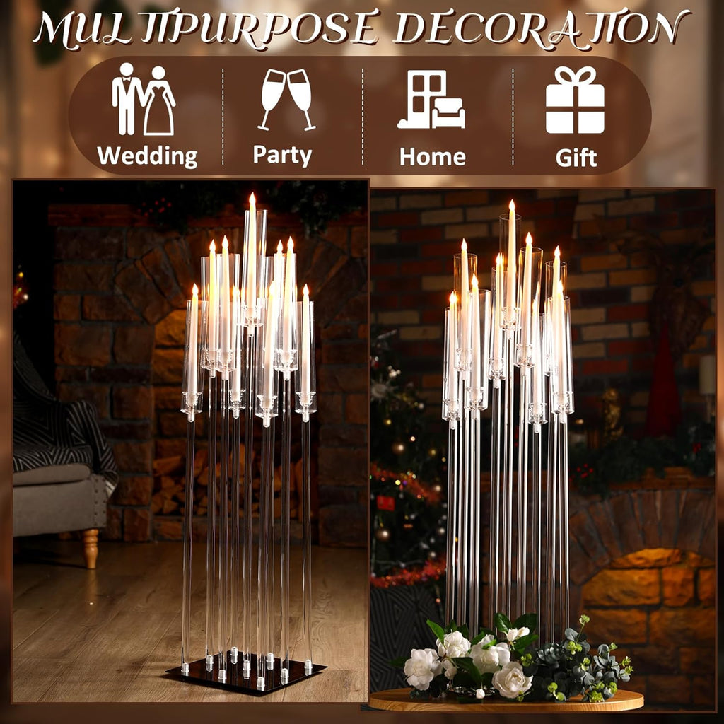 4 Set 9 Arm Acrylic Candelabra Candle Holder 42.5'' Clear Candelabra Centerpieces, Candlesticks Holder with