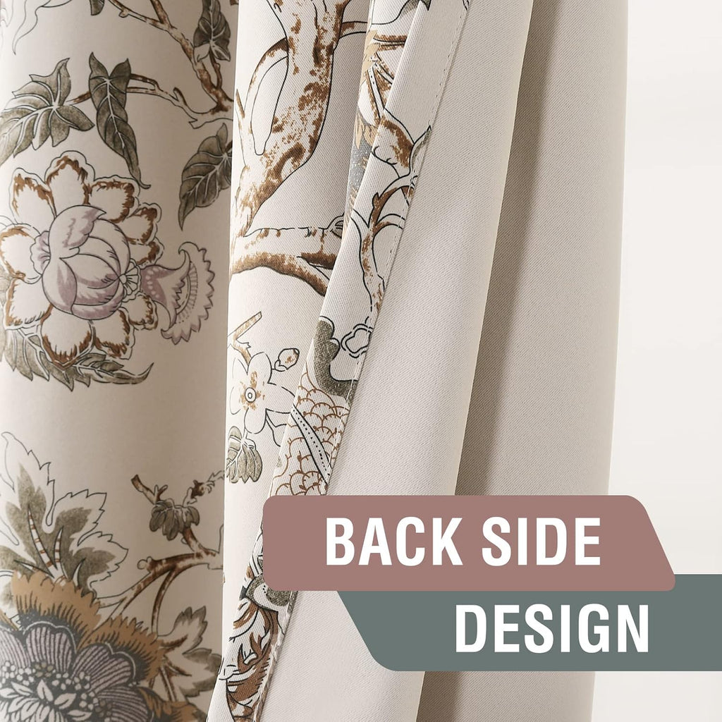Blackout Curtains 96 Inch Length 2 Panels Set Floral Print Curtain Drapes for Living Room Thermal Insulated Grommet