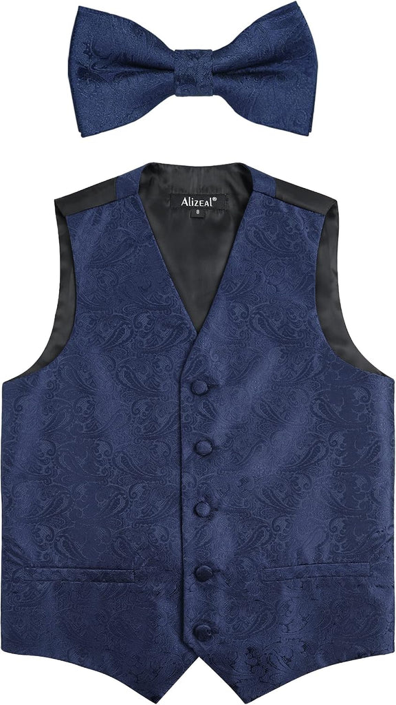 Boys 2PCS Classic Pre-Tied Paisley Bow Tie Suit Vest Set