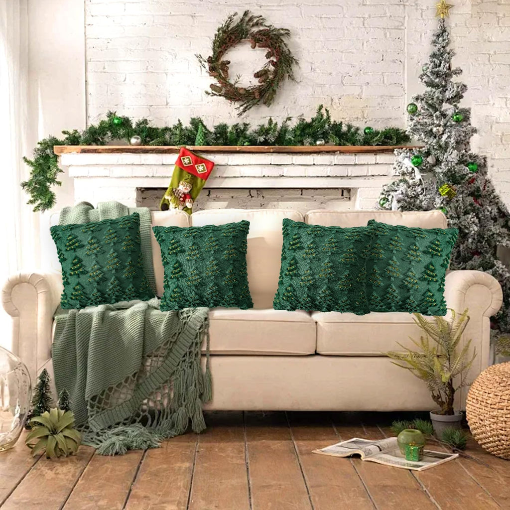 4 Pcs Christmas Throw Pillow Covers 18x18, Soft Faux Fur Pillow Cases Holiday Decorations, Fluffy Plush Accent Couch