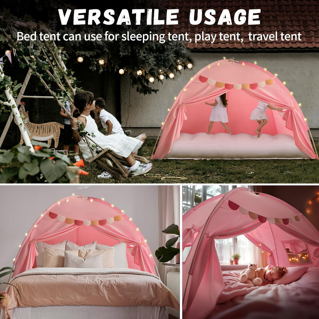 Twin Bed Tent for Kids, Bed Canopy Privacy Sleep Tents for Girls, Pink