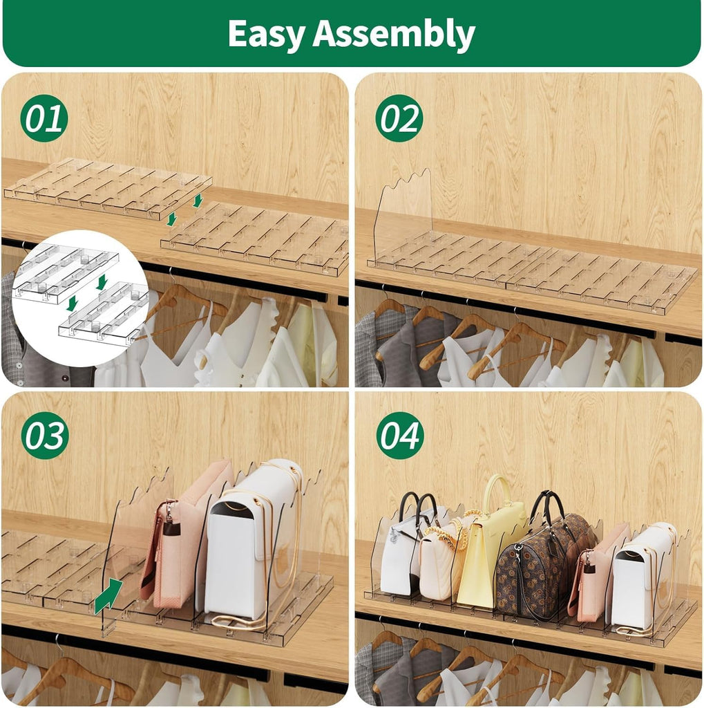Adjustable Shelf Divider for Closet,2 Pcs Clear Purse Organizer