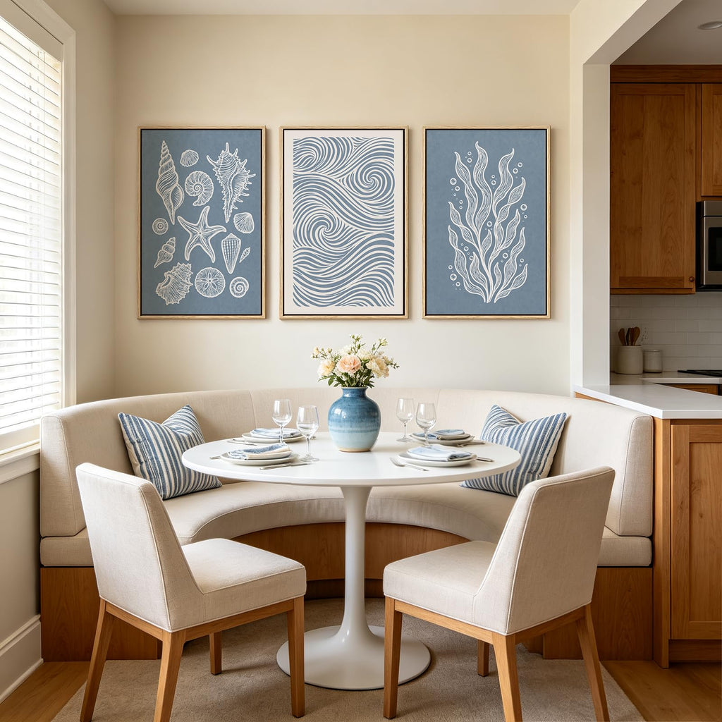 Large Framed coastal wall art, 24"x36"x3 Navy blue