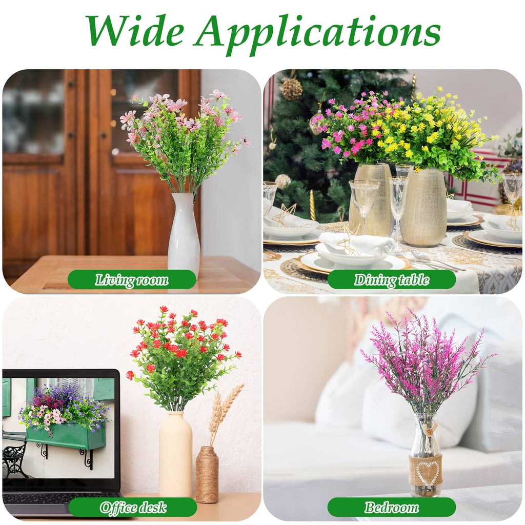 20 Bundles Realistic Artificial Flowers Bulk for Outdoors, UV Resistant