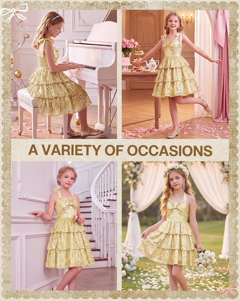 Sequin Dress Formal Kids Party Fancy Gown Bow Dresses