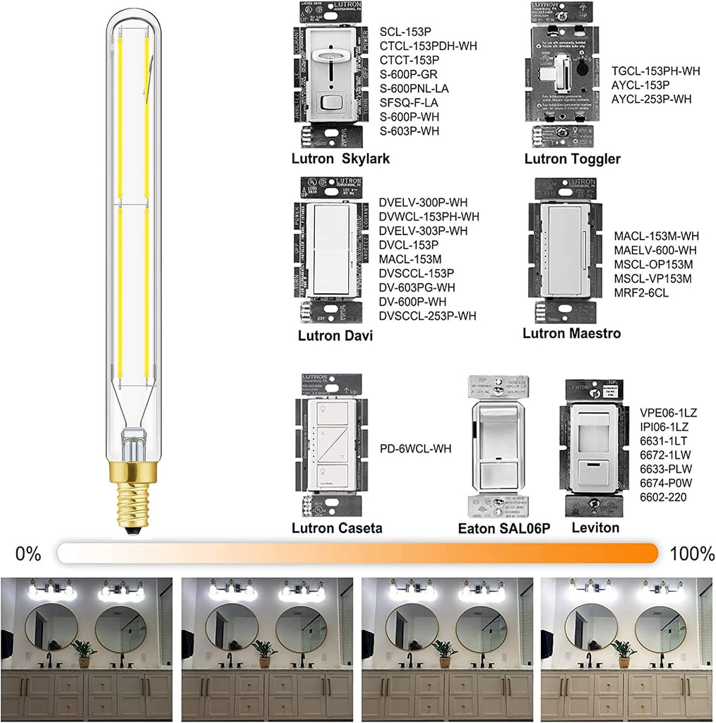 E12 Tubular Led Bulbs 6W Dimmable T6 Edison Light Bulbs Cool White
