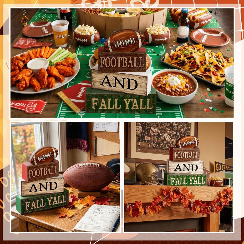 4 Pcs Fall Football Table Decorations Sport Block Sign