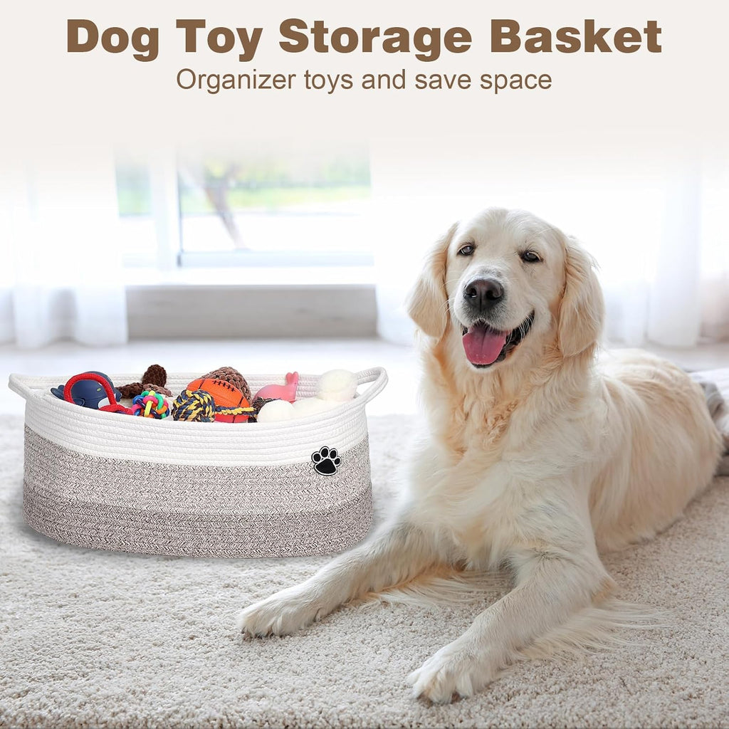 Dog Toy Basket, 30L Toy Box and Bin for Dog Cat Storage, 19.7" X 11" X 7.9" Large Woven Rope Basket for Blanket