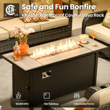 9 Pieces Patio Furniture Set, Outdoor Wicker Sofa Couch with Rocking Swivel Chairs Fire Pit Table