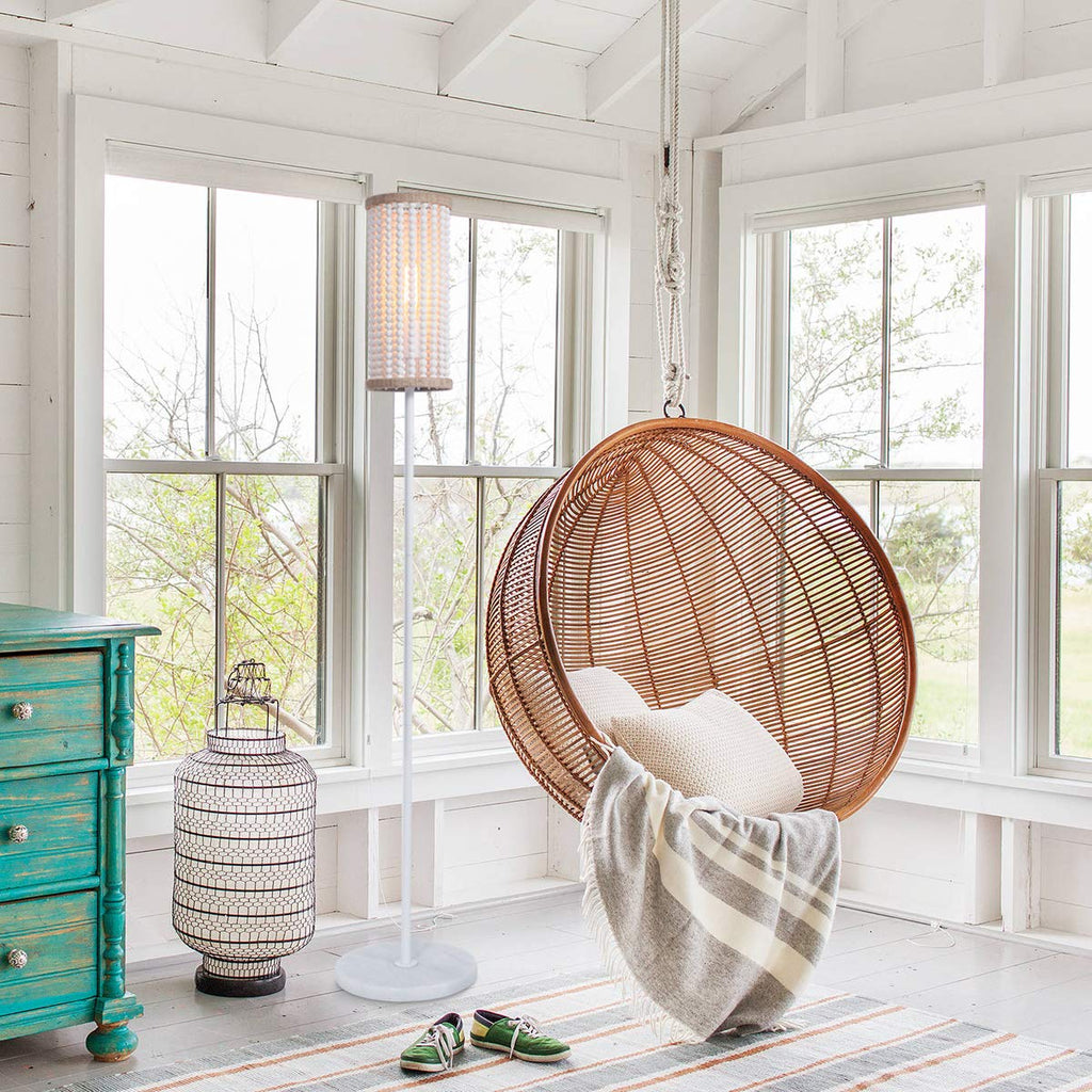 Bohemia Boho Floor Lamp with White Wood Beaded Shade, Girl Room