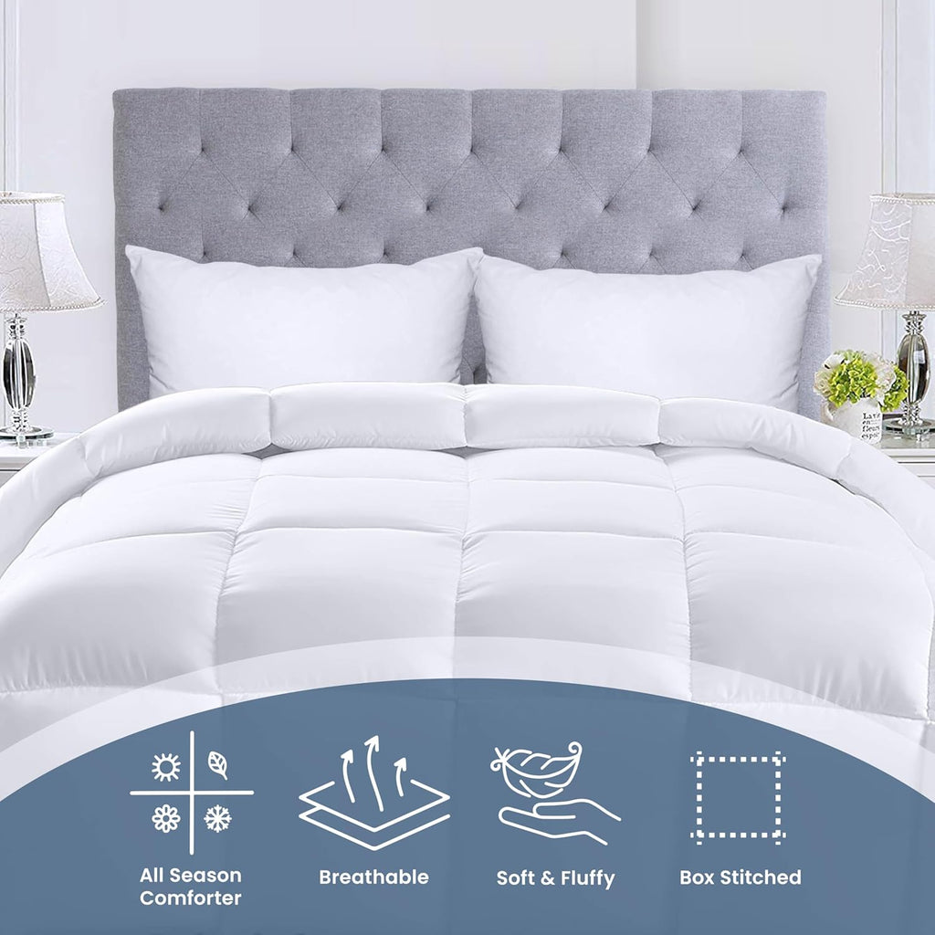 Comforters Queen, All Season Duvet Insert, Down Alternative Box Stitched Bed Comforter with Corner Tabs