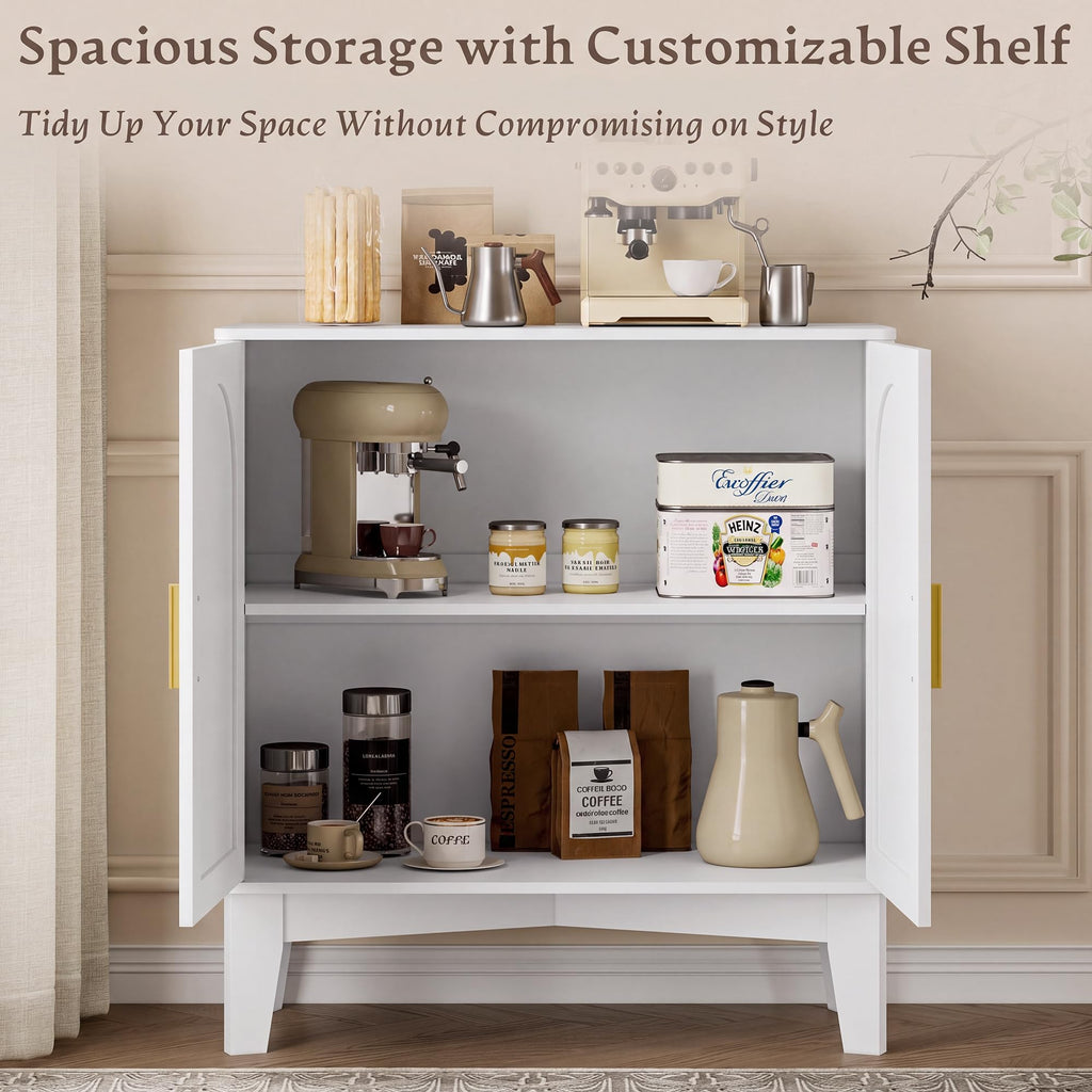 Fluted Storage Cabinet with Doors and Adjustable Shelf Sideboard
