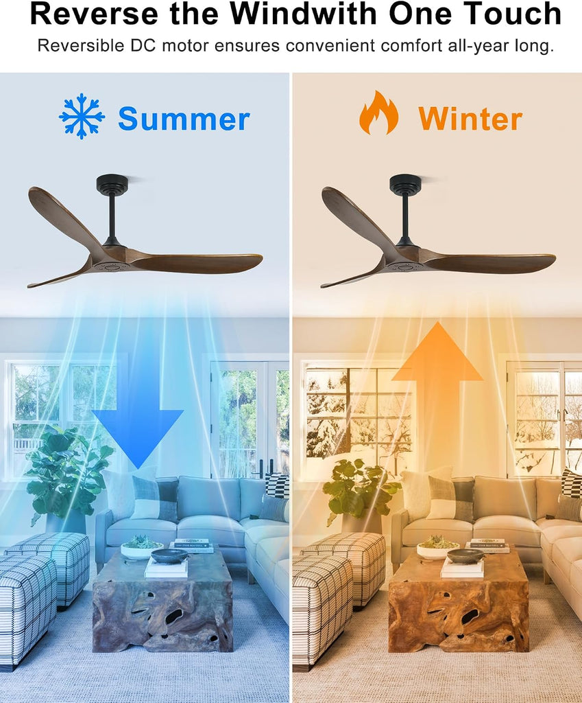 52 Inch Outdoor Ceiling Fans without Lights, Smart Wood Ceiling Fan no Light with Remote Control & Alexa/Google