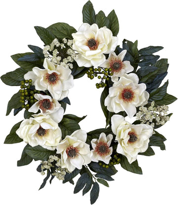 4793 22in. Magnolia Wreath,White