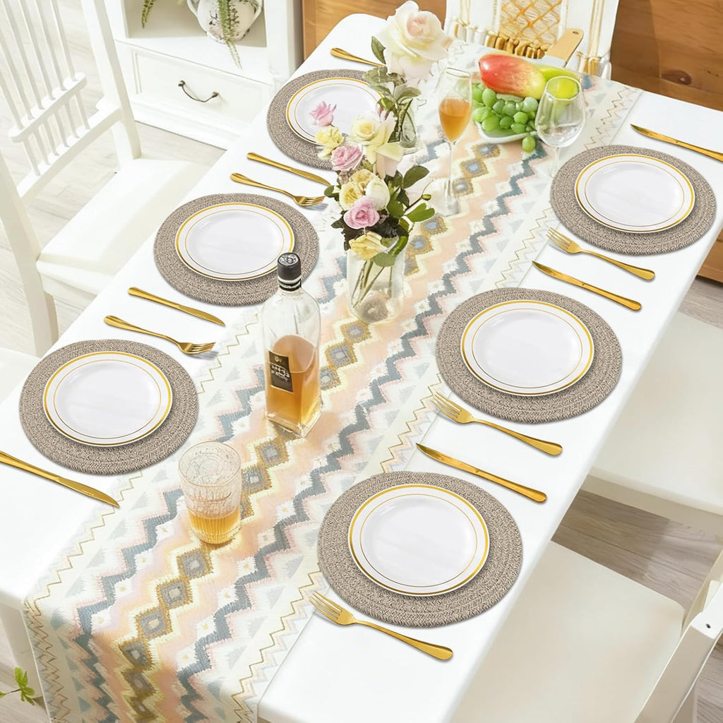 Round Placemats, Cotton Rope Woven Table Mats, Hot Pads, Non Slip Heat Resistant Place Mats, 13 Inches - Set of 6