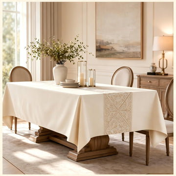 Rectangle Linen Tablecloth Luxury Totem Spillproof Cloth 55x134 Inch