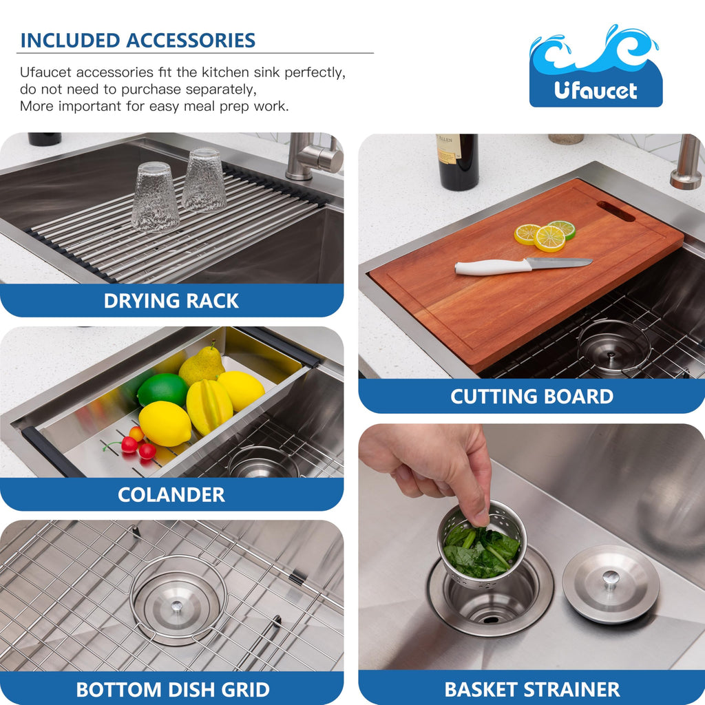 33x22 Inch 60/40 Double Bowl Kitchen Sink Drop In, 33 Inch Topmount Ledge Workstation Sink, 16 Gauge Stainless Steel