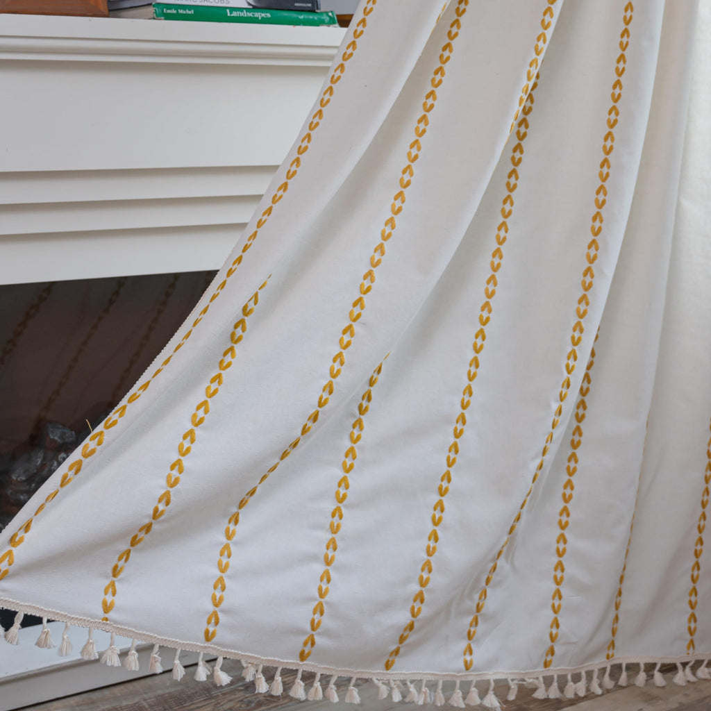 Boho Curtains Bedroom, Semi Blackout Farmhouse Vintage Shabby Chic Tassels Window Treatment Bohemian Embroidery