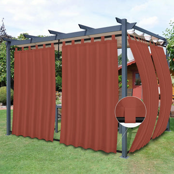 Outdoor Patio Curtains 2 Panels, 54x108 inch, Terra Red | Privacy Waterproof Windproof Detachable Tab Top and Bottom