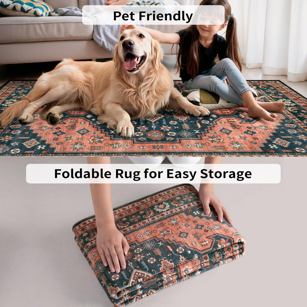 Oriental 6x9 Large Area Rug, Washable Non-Slip Rug