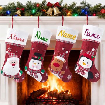 With Name Embroidered - Christmas Stockings 18.8Inch Large Embroidered Xmas Stocking for Family Fireplace Mantel - Set of 4