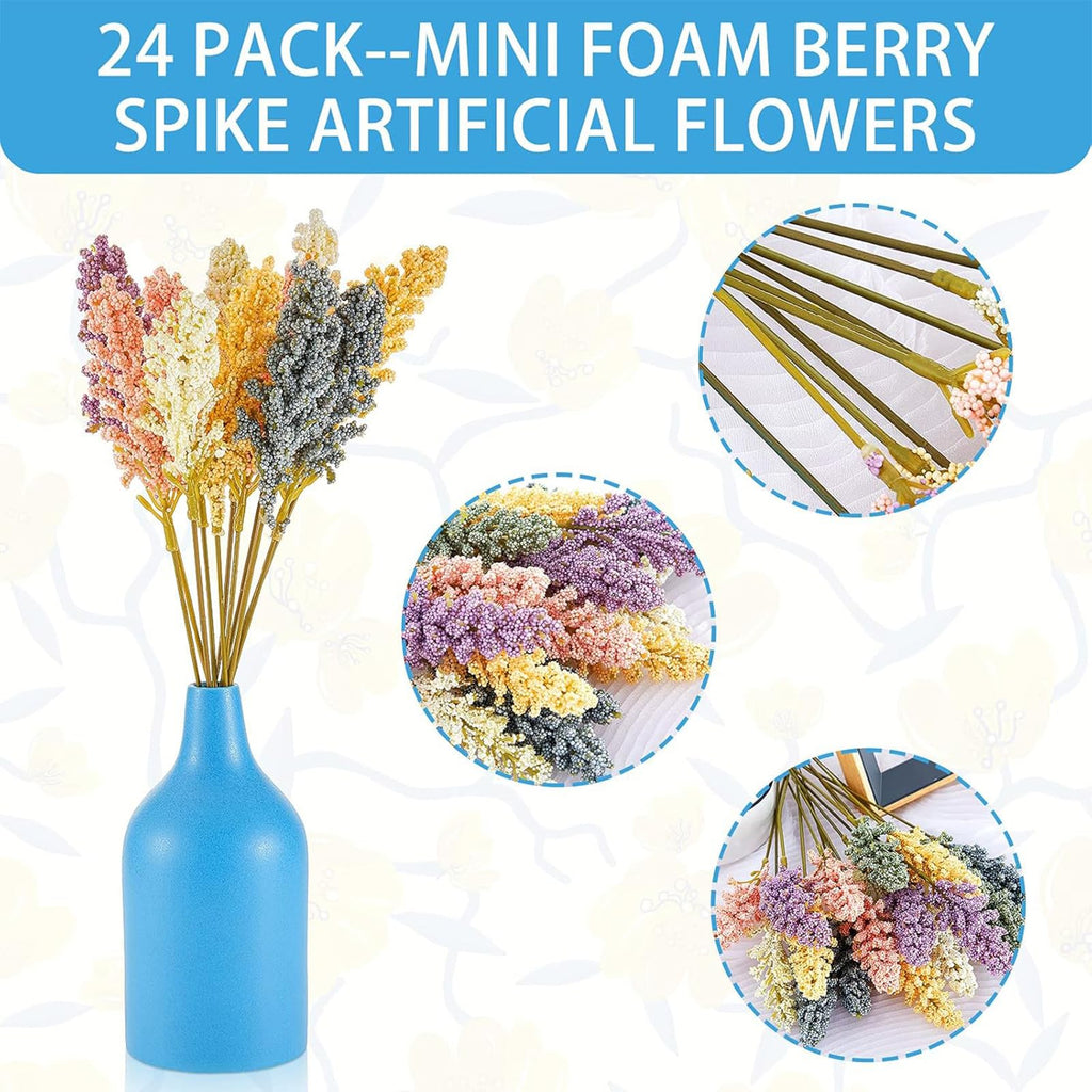 48 Pcs Artificial Breath Flowers Pastel Foam Berry Spike Picks Mini Fake Vanilla Flower Faux Bouquet Vase Wedding