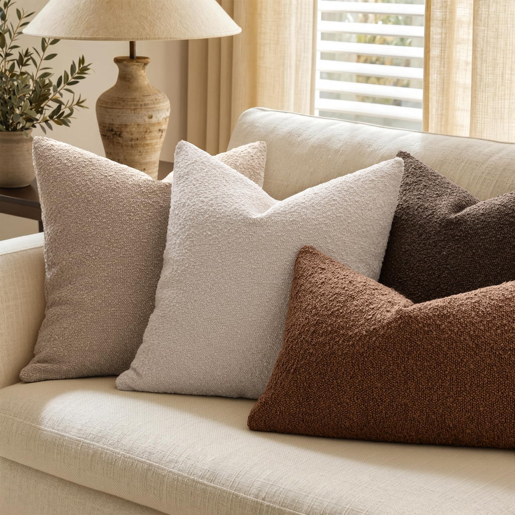 Textured Boucle Lumbar Pillow Cover for Bed 12x20 Beige