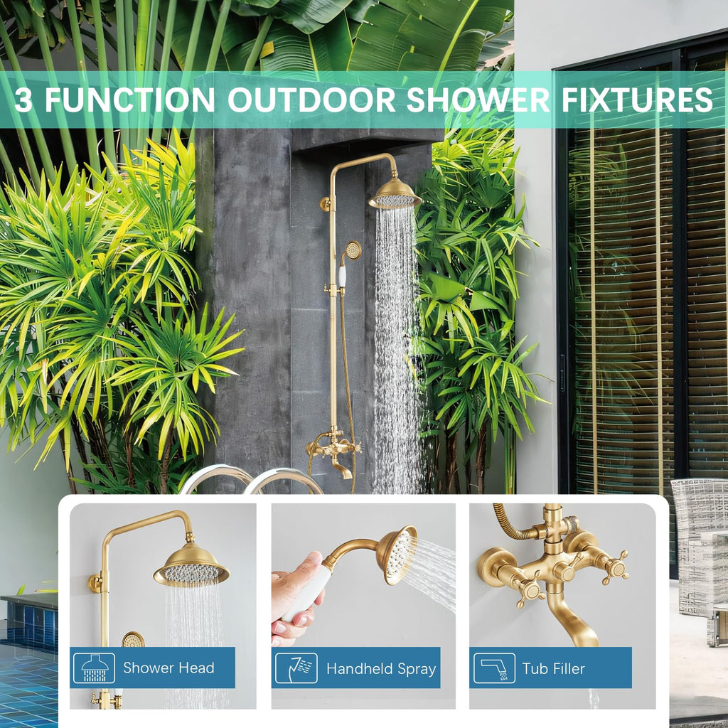 Antique Brass Shower System Bathroom Shower Faucet Set