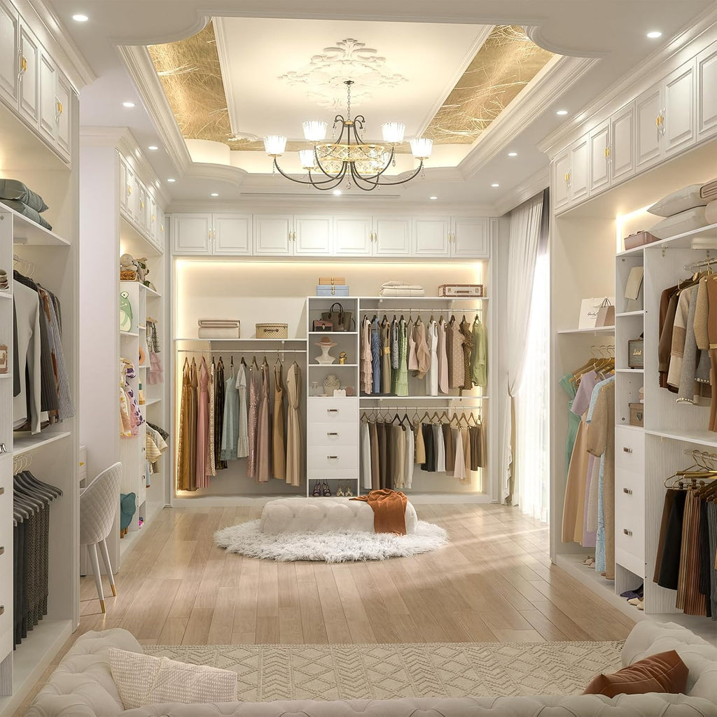 10FT Heavy Duty Closet System, 120 Inches Walk In Closet Organizer with 3 Wooden Drawers, 1300 LBS Built-In Wardrobe