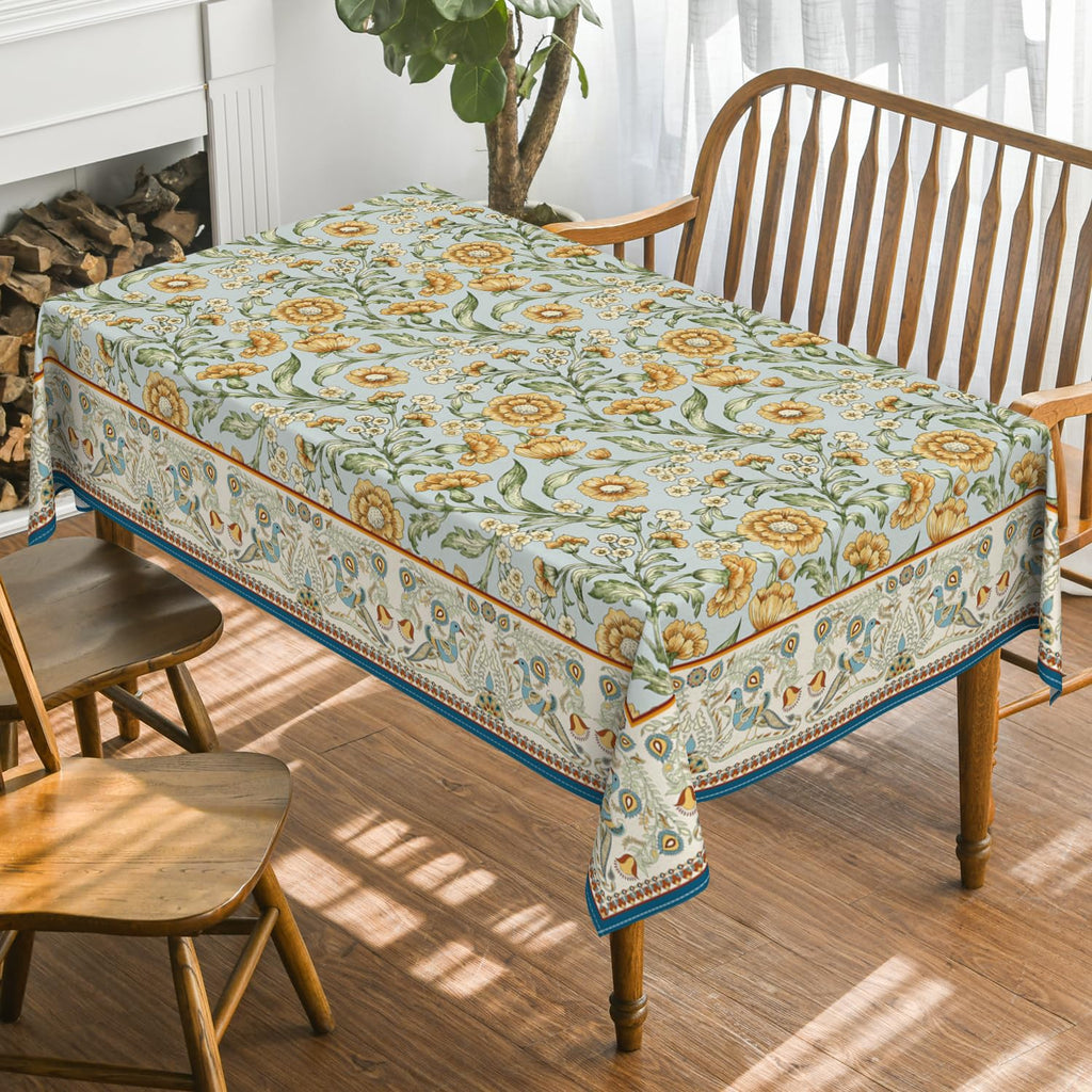 Floral Bordered French Rectangular Tablecloth, 60x84 Inch
