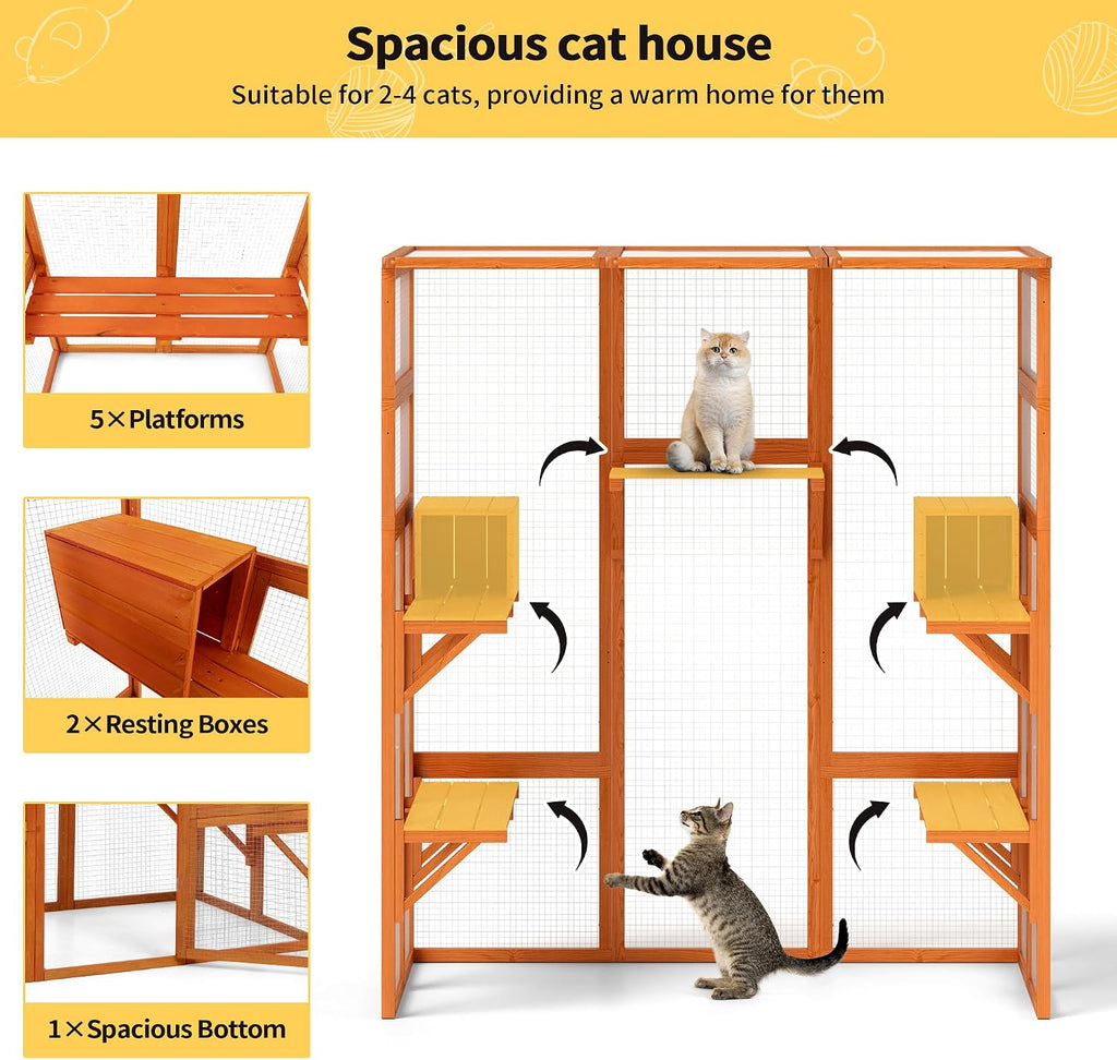 71in Catio, Indoor & Outdoor Cat Enclosure Waterproof Roof & Perche