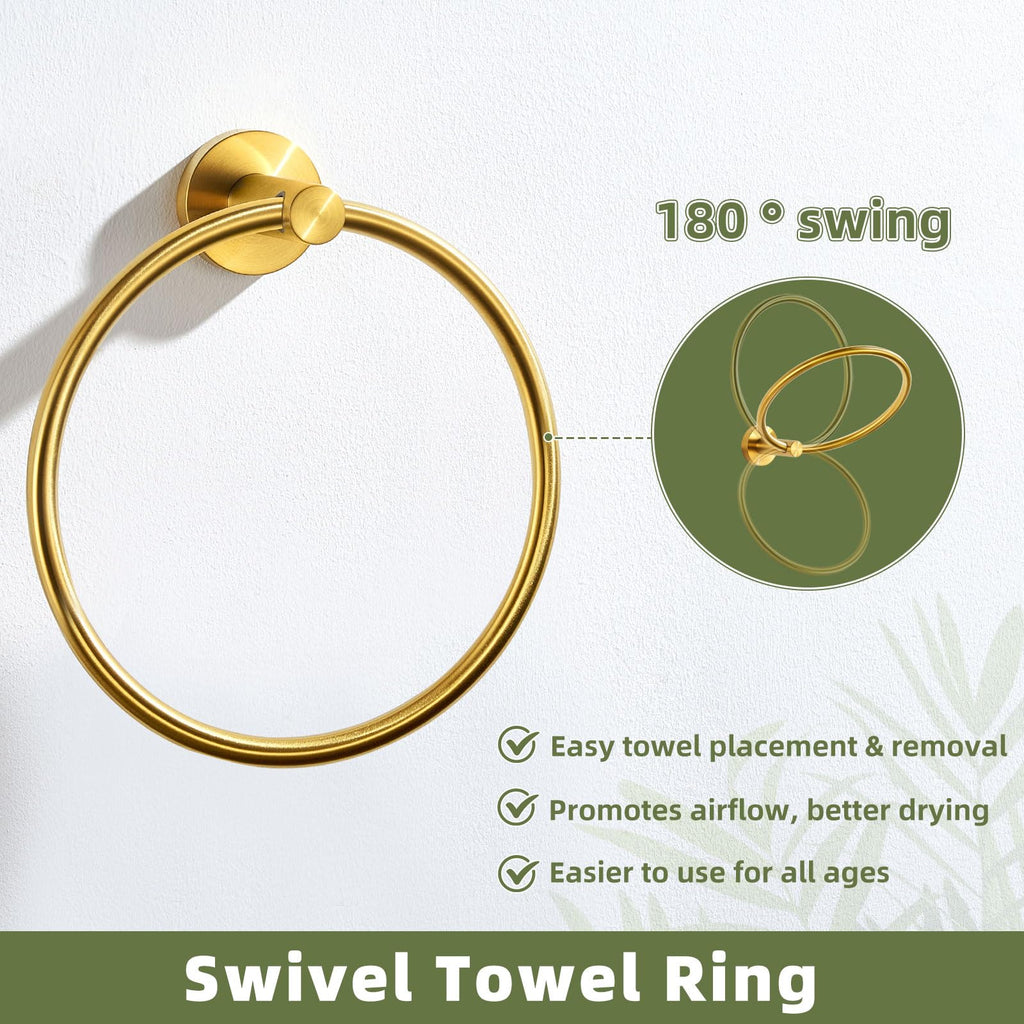 Brushed Dark Gold Towel Ring for Hand Towel Storage, Wall Mounted