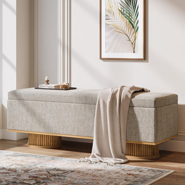 50.39" Storage Bench with Padded Seat Cushion, Upholstered Shoe Bench with Flip Up Storage, Load up to 330 lb, Beige