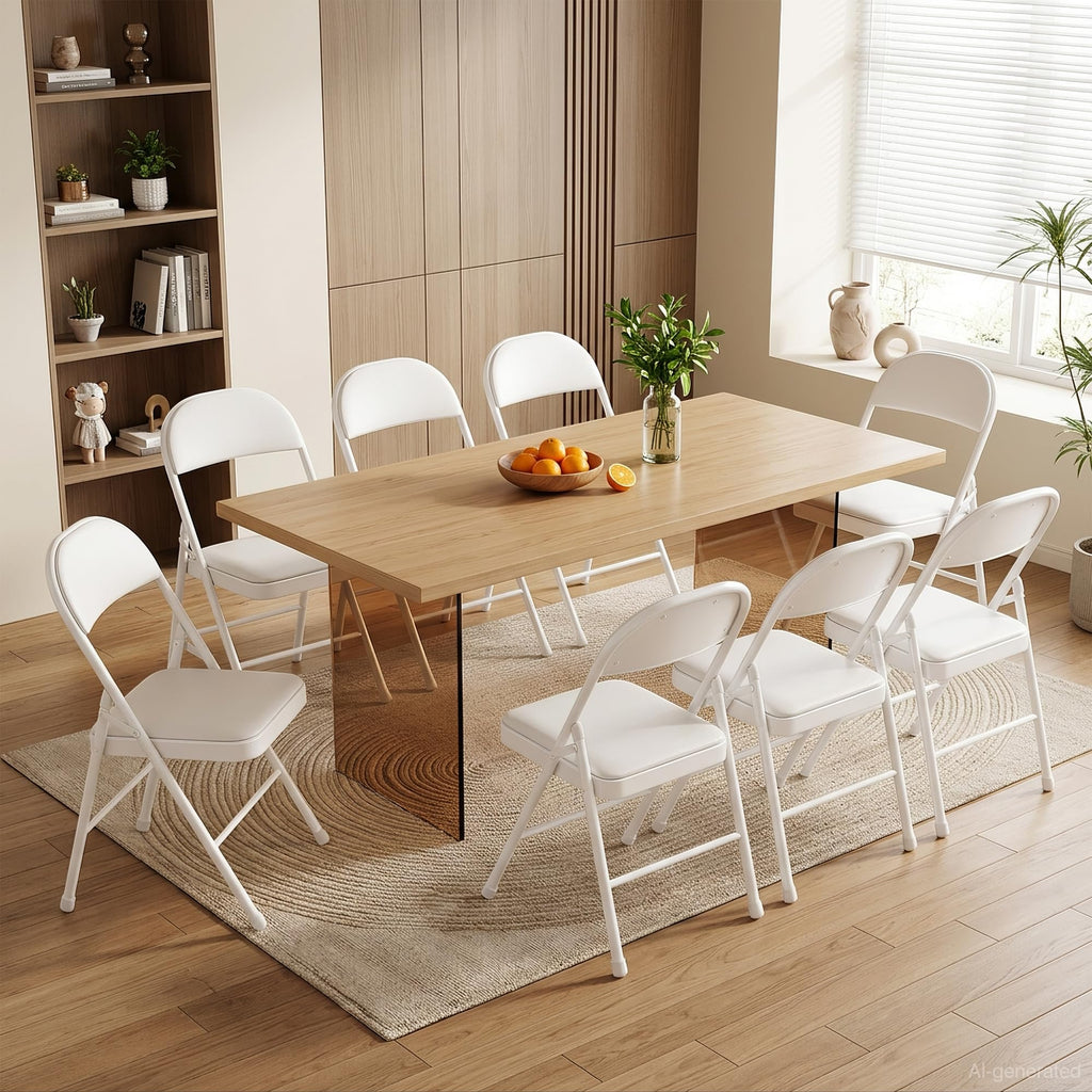 Folding Chairs Set of 2, Faux Leather Padded, White