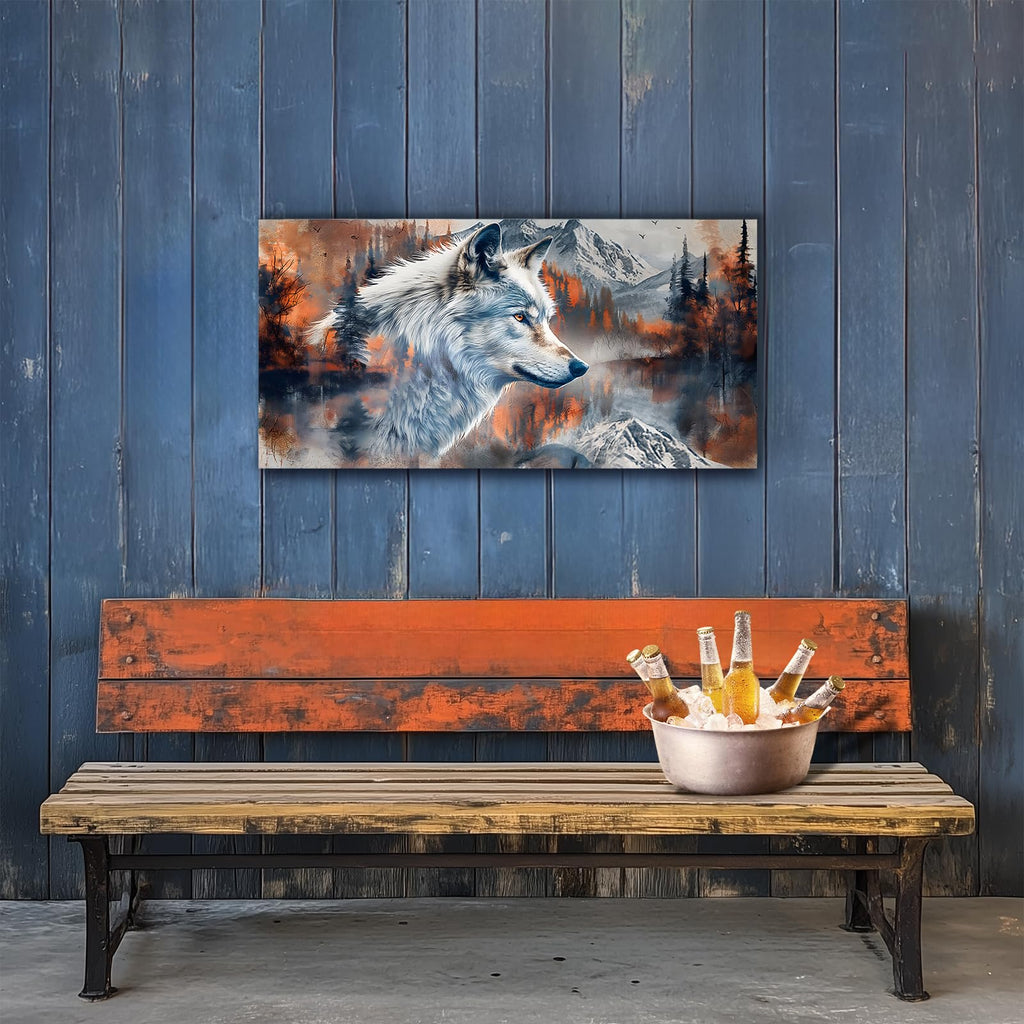 Silver Wolf Wall Art, Winter Landscape Canvas Prints 20"X40"