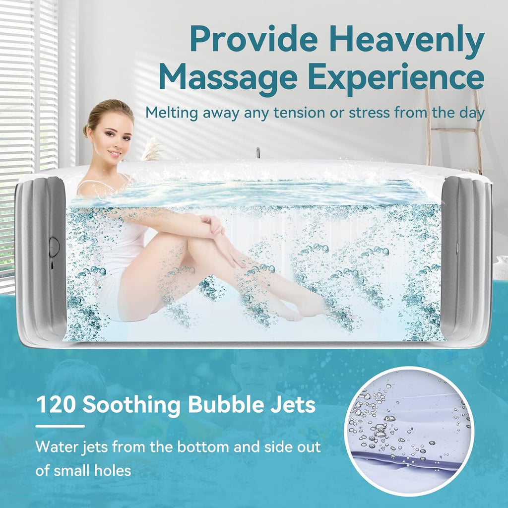 Inflatable Hot Tub with LED Lights, 2-4 Person Round Portable Blow up Hot Tub, Leak-Proof PVC Outdoor Spa with 120