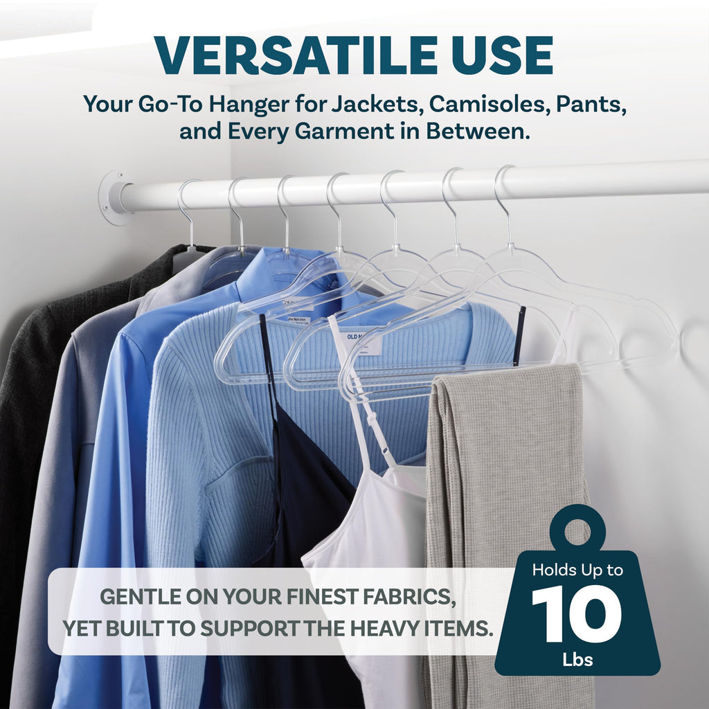 TM Clear Thin Hangers with Silver Hook Non-Velvet Hangers 50 Pack