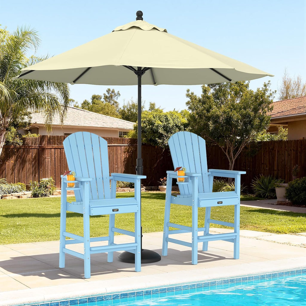 Tall Adirondack Chairs Set of 2, All-Weather Plastic Adirondack Chair with Cup Holders, Heavy-Duty HDPE Outdoor Bar