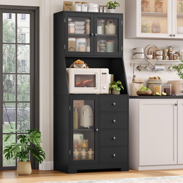 64'' Kitchen Pantry Storage Cabinet, Tall Kitchen Storage Cabinet with Microwave Stand, Hutch Cabinet with Adjustable