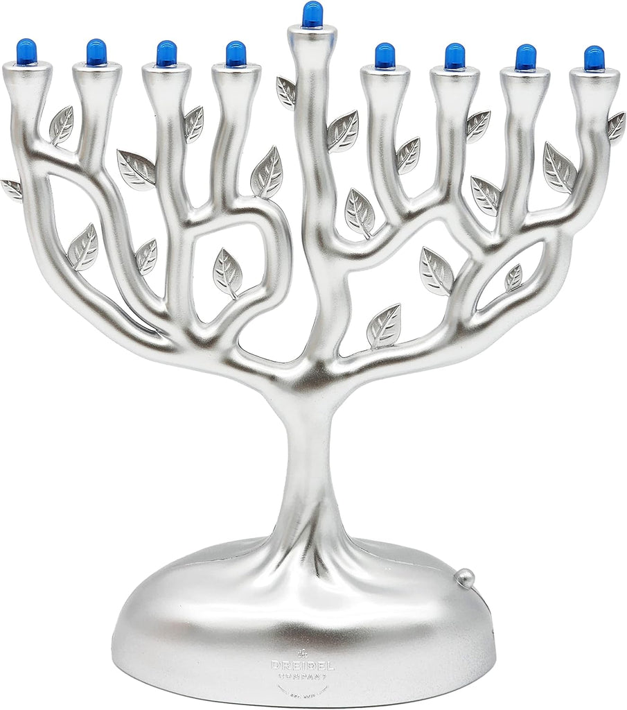Silver Matte Small Electric , Tree of Life Design Hanukkah , LED, Travel, Light It Anywhere! Batteries or USB
