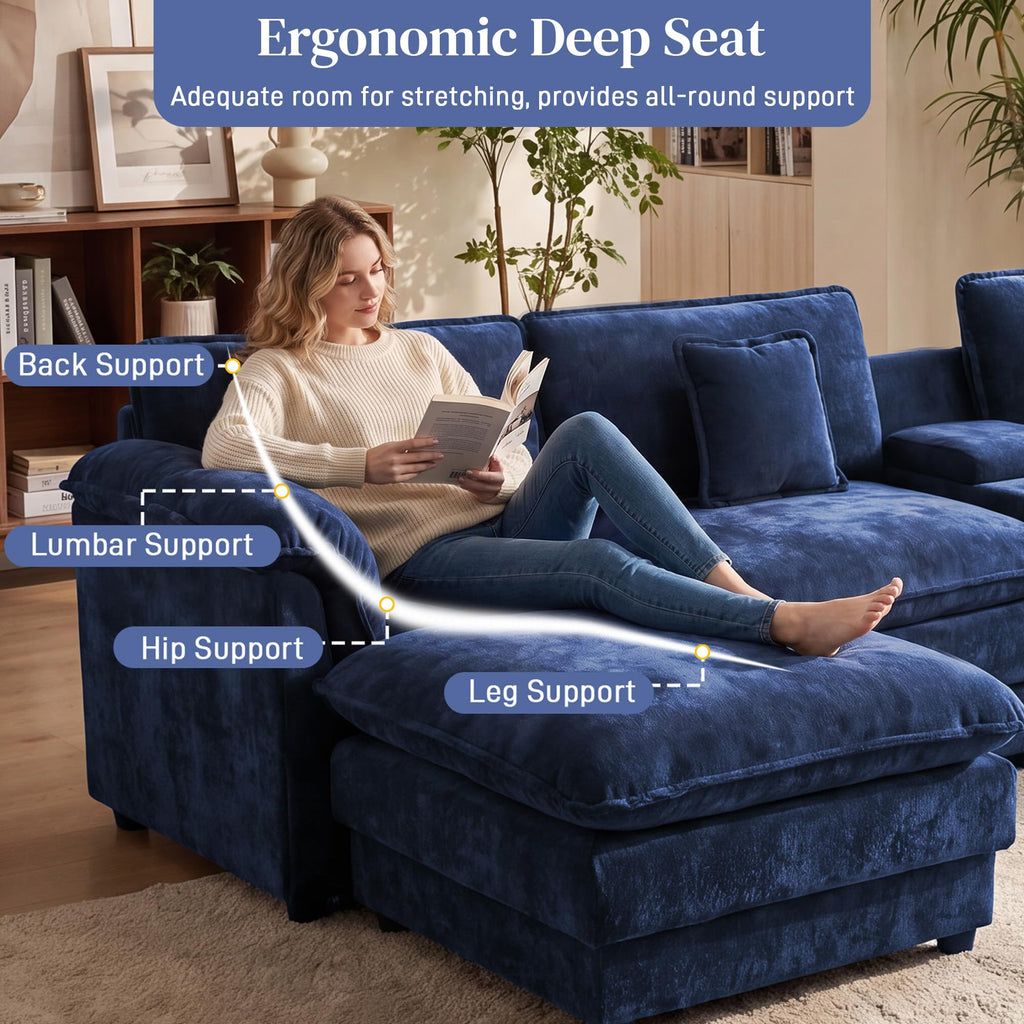 152" Oversized Cloud Sectional Couch, Blue