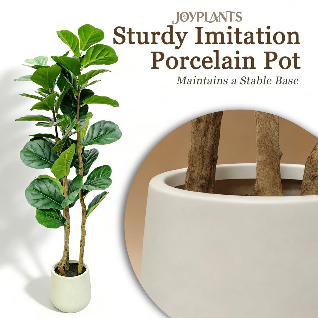 5FT 3-Trunk Artificial Fiddle Leaf Fig Tree with White Planter
