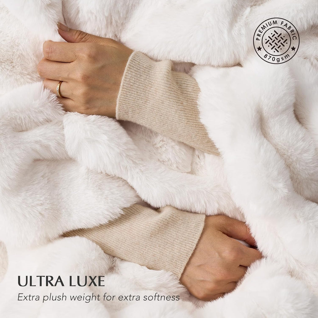 Ultra Soft Luxury Fluffy Faux Rabbit Fur Throw Blanket, Thick Warm Bubble Throw, Cozy Plush Reversible Blankets