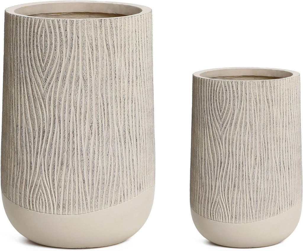 LuxenHome Blended Tan 27" Tall Plant Pot, Large Garden Pot for Plants | With Drainage Hole and Plug, Textured Finish