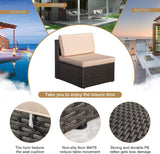 6 Pieces Furniture Outdoor Sectional Sofa All Weather PE Rattan Patio Conversation Set Manual Wicker Couch with Cushions and Glass Table, Beige A106-B08GZDKN59