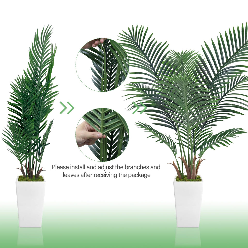 Artificial Palm Tree 5FT, Faux Palm Tree with Tall White Planter, Realistic Leaves & Natural Wood Trunk, Ideal Decor