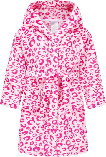 Kids Toddler Boys Girls Fleece Robe Soft Hooded Bathrobe Pajamas Sleepwear
