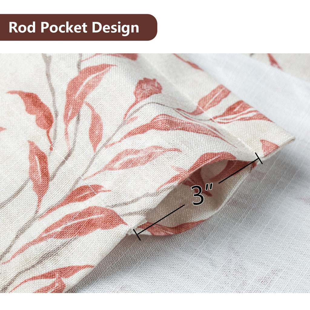 Red Leaf Print Linen Textured Valance, 52 x 14, 1 Panel