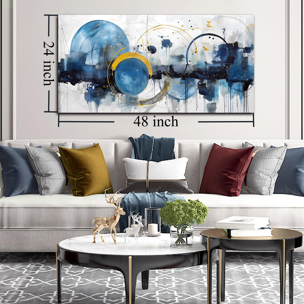 Abstract Canvas Wall-Art - Blue Home Office Wall Decor - Modern Wall Art Large Size Ready to Hang Size 24" x 48"